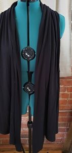 Black Sleeveless Jacket with Lace Inlay